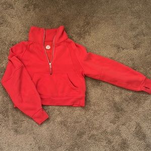 Carnation Red Lululemon Scuba Half Zip Funnel Neck Size XS/S